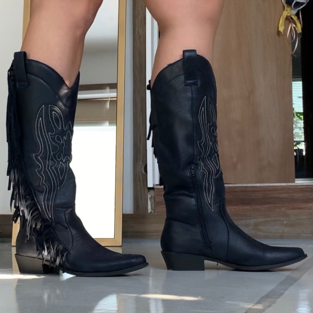 Navy Fringe Cowboy Boots